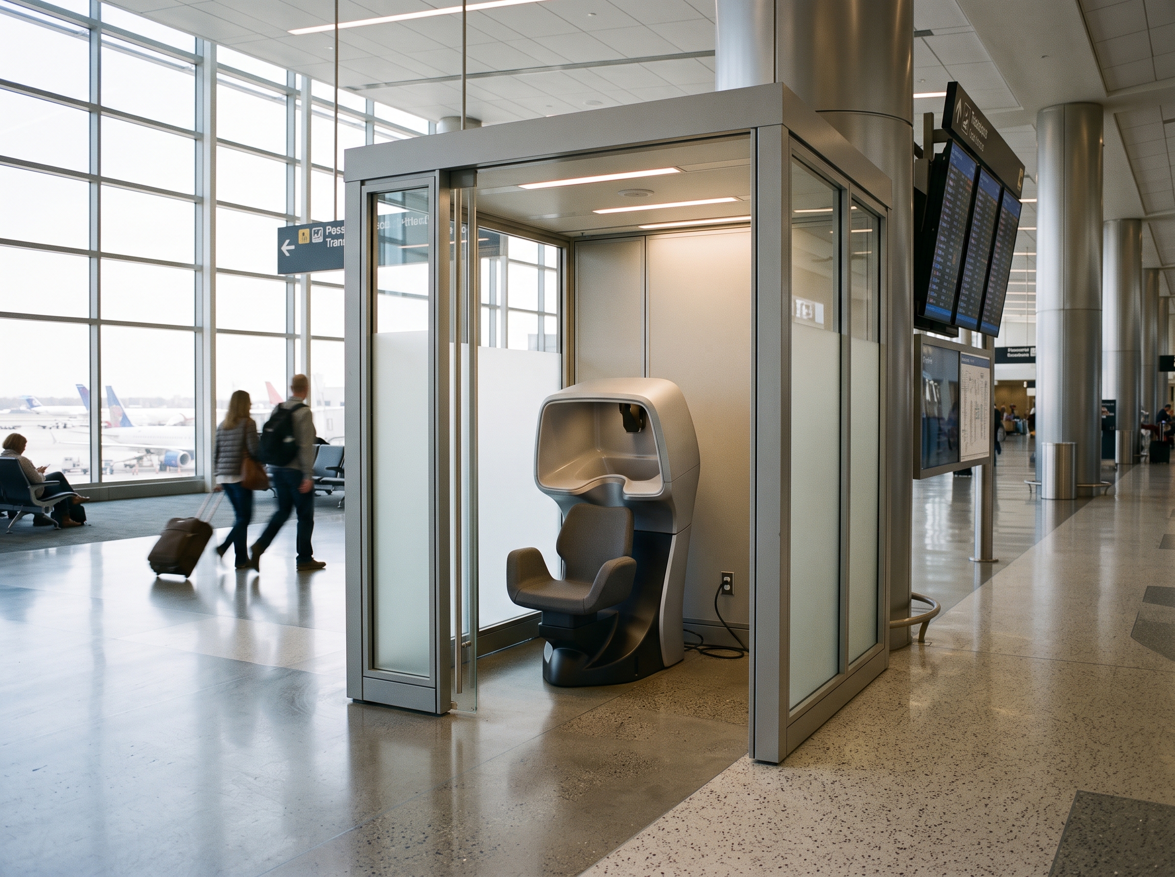 cutbot™ device in an airport waiting area